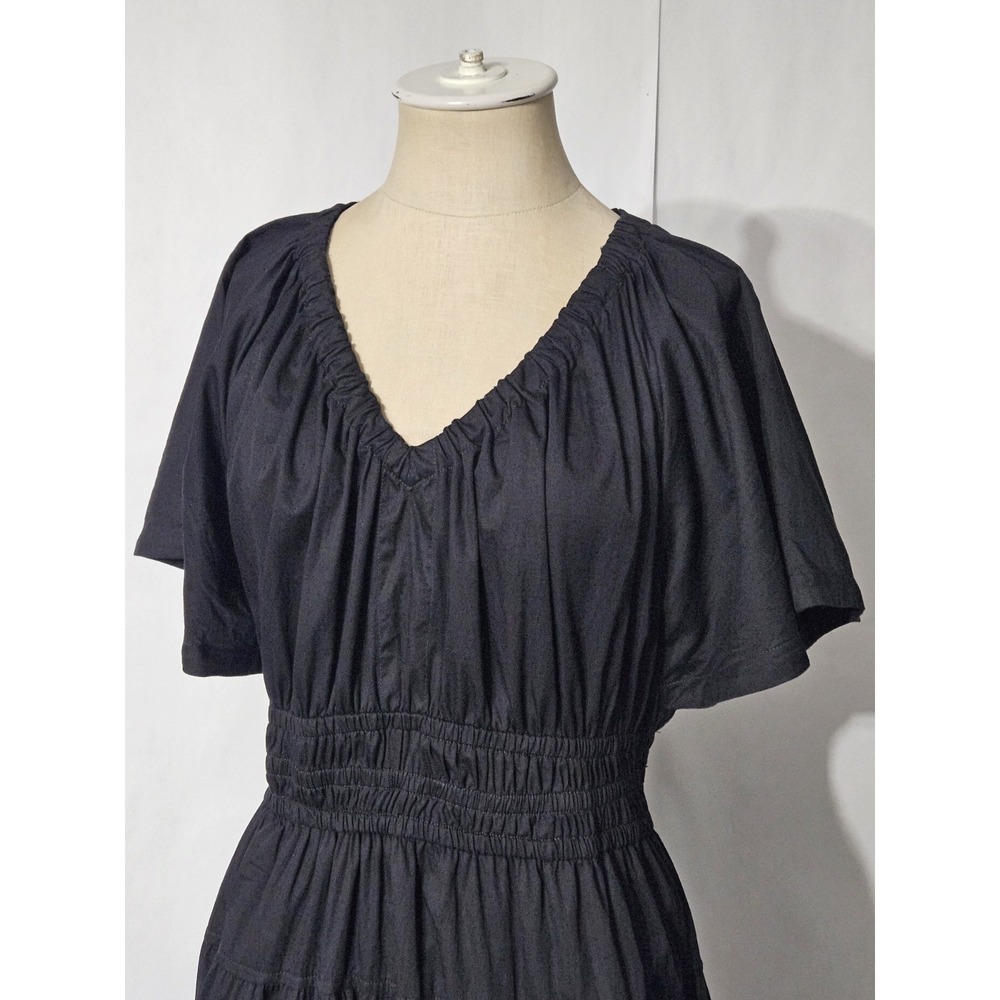 Free Assembly Black Cotton Flutter Sleeve Smocked Waist Dress Size Large 12-14 - Picture 6 of 13